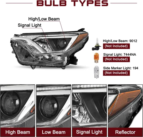 Miniatura 2 de JSBOYAT Conjunto de faros halógenos de repuesto para faros delanteros Toyota RAV4 2016 2017 2018. No compatible con modelo LED. Estilo OE. Lado