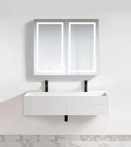 Miniatura 14 de Krugg Botiquín LED de 36 x 36 pulgadas Armario de espejo empotrado o de montaje en superficie con atenuador y desempañador + 3 espejos