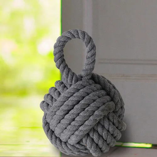 Miniatura 5 de Juego de 2 topes náuticos para puerta, color gris y blanco, cuerda de yute natural, atado a mano, mango de bucle, 6 pulgadas de profundidad x 9