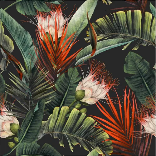 HAOKHOME Papel tapiz removible con diseño floral de selva para despegar y pegar, papel de pared de vinilo negro/verde/rojo, papel de contacto, 17.7