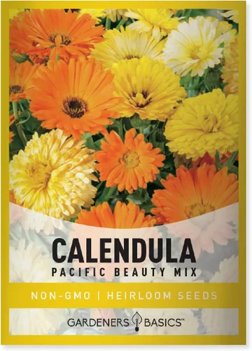 Gardeners Basics, Semillas de caléndula para plantar (Pacific Beauty Mix) - Semillas de flores anuales ideales para jardines de flores cortadas, té