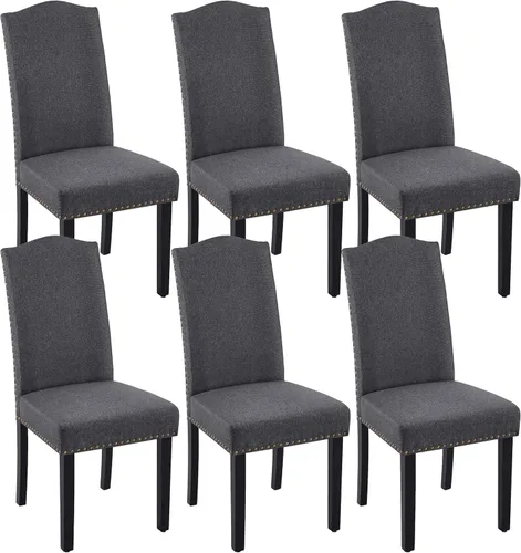Yaheetech Juego de 6 sillas de comedor tapizadas, sillas de cocina modernas con adornos de cabeza de clavo y patas de madera maciza para comedor,