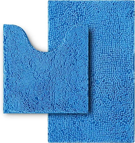 Miniatura 37 de Juego de alfombras de baño de 2 piezas, súper absorbente suave, gruesa, lavable en lavadora, alfombra de baño de chenilla antideslizante, alfombra