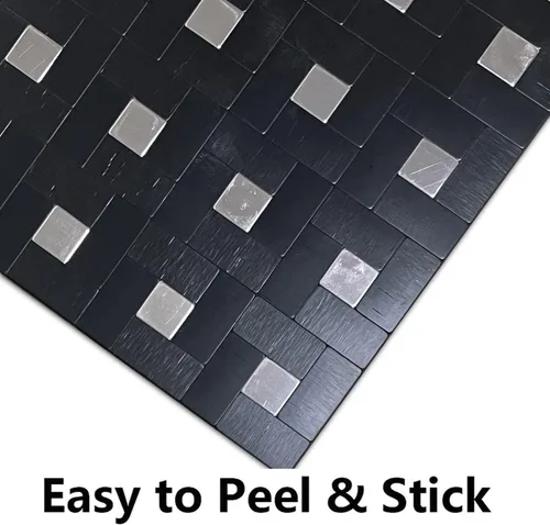 Miniatura 6 de Azulejo de 5 hojas para salpicaduras de despegar y pegar, adhesivo de metal autoadhesivo, azulejos de mosaico de aluminio cepillado para cocina