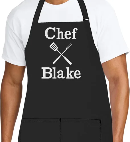 Miniatura 21 de Delantal de chef personalizado para hombres, diseño bordado personalizado, cocina profesional, barbacoa, parrilla, para papá, decorado en Estados