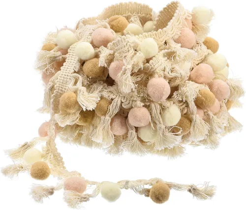uxcell Cinta de 5 yardas con flecos de pompón, accesorio para costura de manualidades, para el hogar, cortina, ropa, almohada, decoración, color