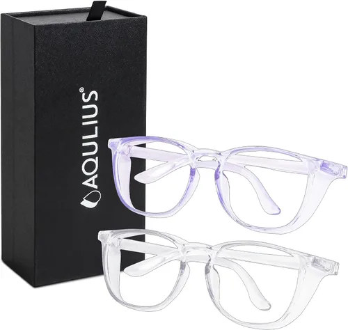Aqulius 2 Pack Stylish Safety Glasses Goggles, Scratch Resistant, Safety Glasses for Women, Blue Light, Glasses for Nurses Azul/Claro