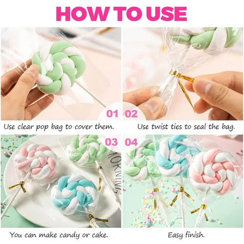 Miniatura 7 de 300 piezas de palitos para pastel pop y envolturas, palitos para pastel pop de 15 cm con lazos para caramelos, chocolates, galletas y dulces