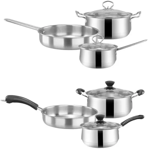 Miniatura 7 de Juego de utensilios de cocina de acero inoxidable, juego de olla de leche, cocina de inducción, cacerola de cocina para el hogar, sartén de fondo