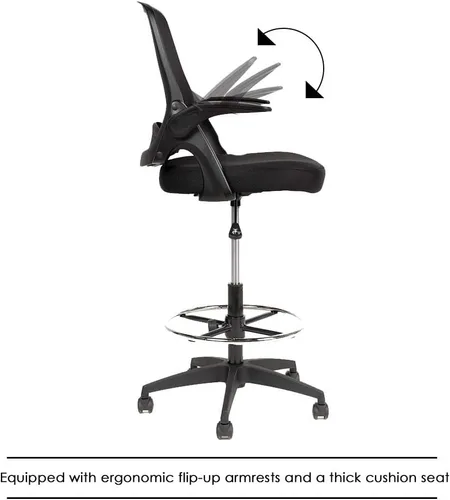 Miniatura 4 de BestOffice Silla de dibujo alta para oficina, silla de escritorio de pie, silla de computadora de malla, altura ajustable con soporte lumbar, brazos