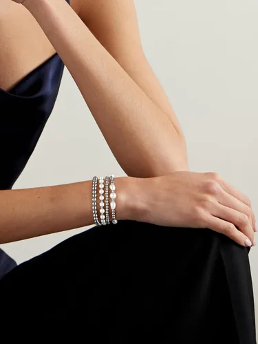 Miniatura 4 de Pulseras de cuentas de oro para mujer, perlas barrocas apilables, chapadas en oro de 14 quilates, pulsera de bolas elásticas para regalo de joyería