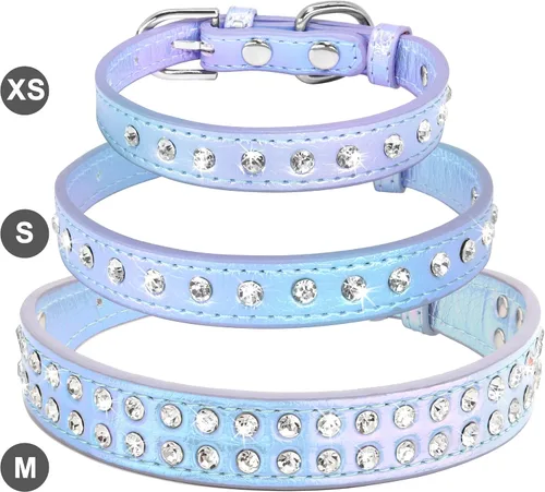 Miniatura 3 de Collar para perros Beirui con diamantes de imitación y tachonado de brillos, de cuero de poliuretano, para perros pequeños, medianos y gatos, lindo