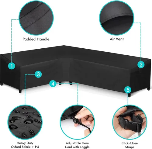 Miniatura 3 de WLEAFJ Funda de sofá modular para patio en forma de L, impermeable, de alta resistencia para exteriores con ventilación, con orientación a