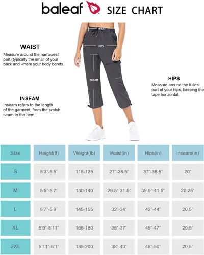 Miniatura 6 de BALEAF Women's Hiking Cargo Capris Outdoor Lightweight Water Resistant Pants UPF 50 Zipper Pockets