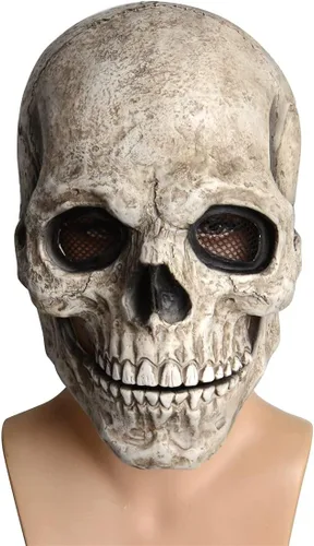 Máscara de calavera con mandíbula móvil, máscara de calavera humana con mandíbula móvil, espeluznante casco de látex realista para Halloween