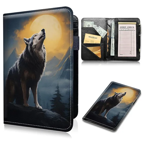 Miniatura 14 de Libros de mesero para camarera, cartera de cuero sintético con bolsillo con cremallera para mesero, organizador de libros para meseros, delantal