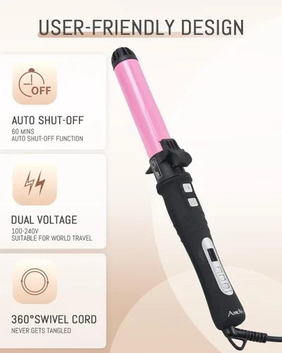 Miniatura 5 de Rizador de pelo con rotación automática: rizador de pelo automático de 1.25 pulgadas con temperatura ajustable de 180 °F a 410 °F y pantalla LCD