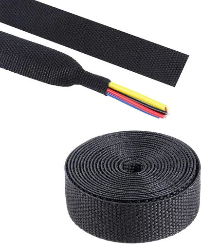 Miniatura 19 de Tubo Termorretráctil Trenzado Negro 2 en 1 Funda de Manguera de Telar de Alambre de Tela Retráctil Automotriz Protector de Gestión (1/2"-15ft)
