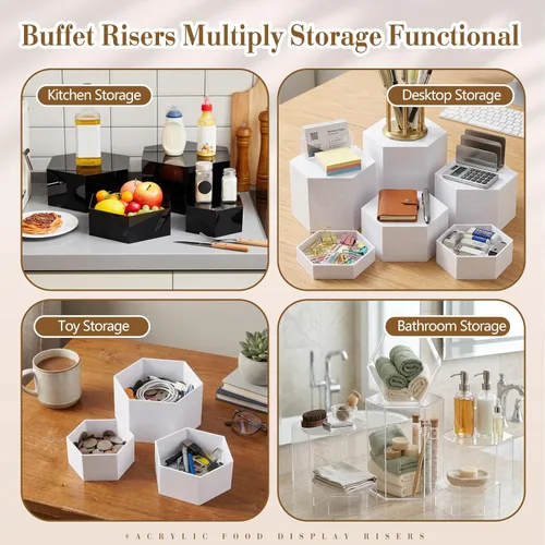 Miniatura 5 de Leinuosen Juego de 7 Elevadores Grandes para Buffet de 6" a 12" Caja de Exhibición de Acrílico Elevador de Mesa de Postres para Catering Soporte