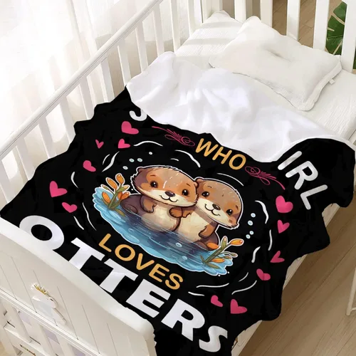 Miniatura 3 de Manta personalizada con texto en inglés «Just Girl Who Loves Otter», súper suave, ligera, cómoda y esponjosa para cama, sofá y todas las estaciones