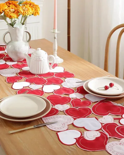 Miniatura 5 de Decoración del día de San Valentín, camino de mesa para el día de San Valentín, 70 pulgadas de largo, decoración de corazón bordado para el hogar