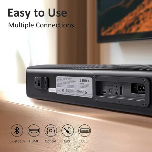 Miniatura 8 de Barra de sonido pequeña de 2.1 canales y 120 W para TV, PC, proyector, barra de sonido de TV de 23 pulgadas con subwoofer incorporado. Potenciador