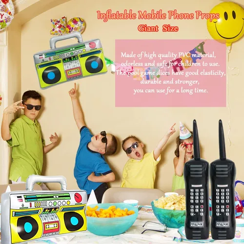 Miniatura 7 de 5 piezas de radio inflable Boombox teléfono móvil inflable, teléfono móvil retro para decoraciones de fiesta de los años 80 y 90, disfraz de hip