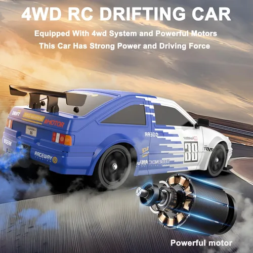 Miniatura 3 de Auto de control remoto RC Drift, escala 1/16, 2.4 GHz, 4WD, autos RC de alta velocidad con luces LED, dos baterías y neumático de derrape, juguete