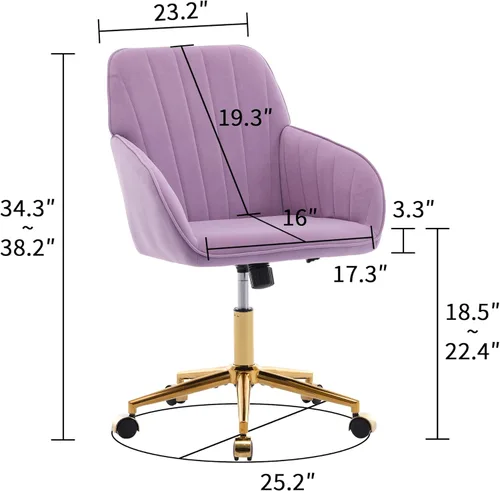 Miniatura 2 de Silla de oficina en casa, silla giratoria de terciopelo para escritorio, sillón tapizado moderno con base dorada para niñas y mujeres, asiento