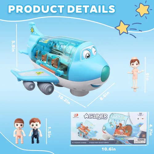 Miniatura 7 de Juguetes de avión para niños pequeños de 1 a 3 a 5 años, acción Bump and Go, avión de juguete para niños de 4 a 7 años, avión de juguete musical