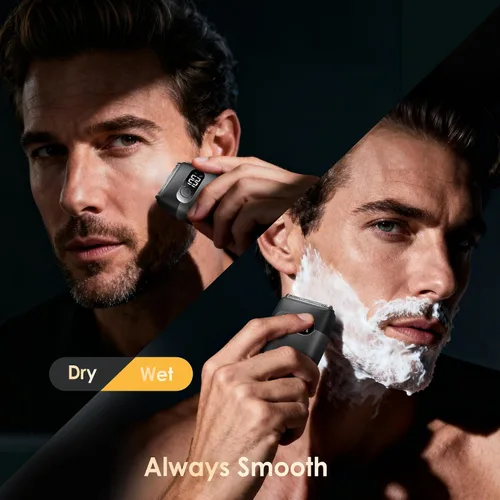 Miniatura 8 de Maquinilla de afeitar eléctrica para hombres, afeitadora de aluminio y recortador de barba para seco y húmedo, pantalla LED de batería, carga rápida