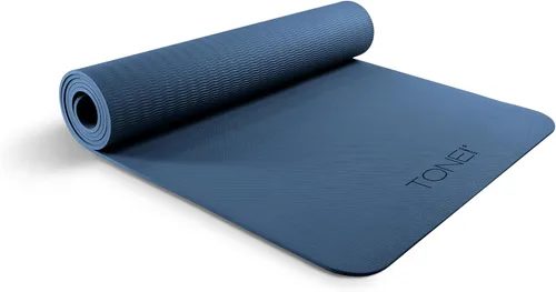 TONE Fitness Esterilla de yoga antideslizante de 1/4 pulgadas de grosor para ejercicios y pilates para entrenamientos en casa con correa de Azul