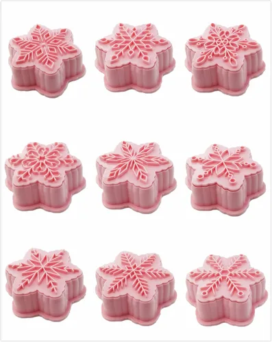 Miniatura 7 de Juego de 9 patrones de sellos de galletas de copo de nieve 3D, plástico de grado alimenticio, 6 ramas con forma de copos de nieve, cortadores