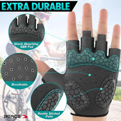 Miniatura 3 de BEACE Guantes de ciclismo, guantes de ciclismo, guantes de ciclismo de medio dedo, guantes de bicicleta de carretera para hombres y mujeres, 0.197