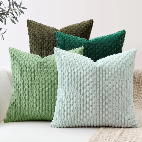 Miniatura 20 de OTOSTAR Juego de 4 fundas de almohada decorativas de pana suave de 16 x 16 pulgadas, fundas de almohada cuadradas a rayas bohemias para decoración