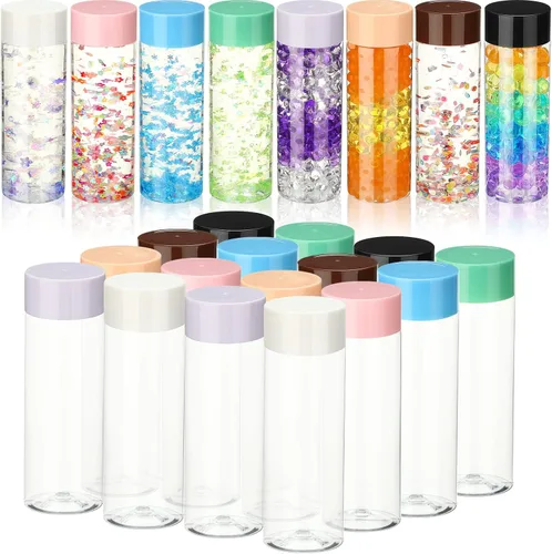 Miniatura 10 de Hoolerry 16 botellas sensoriales de plástico vacías con tapas, botellas de agua sensoriales de plástico transparente reutilizables para Blanco