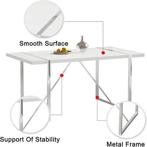 Miniatura 7 de Juego de mesa de comedor para 4, juego de mesa de cocina rectangular de MDF blanco con sillas de comedor de cuero, juego de 4, juego de mesa