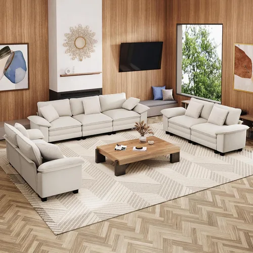 Miniatura 34 de MIXPATIO Juego de sofá modular Cloud en forma de U, asiento profundo de 3 piezas, sofá modular de 6 plazas y brazos extraíbles, felpilla de felpa
