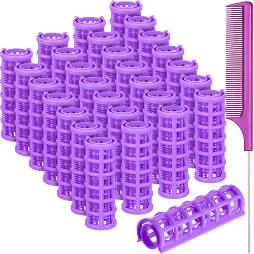 Miniatura 8 de Syhood 28 rodillos para el cabello, rodillos de plástico de tamaño pequeño de 0.6 pulgadas/0.6 in con peine de acero para cabello corto y largo, Rosa