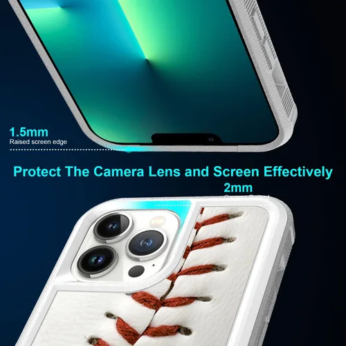 Miniatura 5 de Funda para iPhone 12 Pro Max, diseño blanco deportivo de béisbol, absorción de golpes, policarbonato duro e interior de silicona híbrida de doble