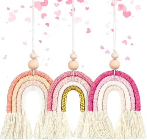 Frienda 3 Piezas Encantadoras Arcoíris Boho para Coche Difusores de Aceite Esencial para Coche Ambientadores Lindos Hechos a Mano Accesorios