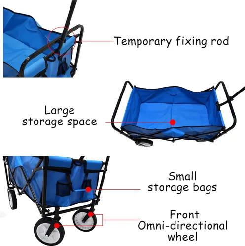 Miniatura 7 de Carro plegable multifunción azul al aire libre ruedas portátiles para uso público, camping, comestibles, compras, transporte de niños, picnic