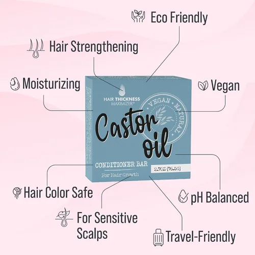 Miniatura 2 de Barra acondicionadora de aceite de ricino para el crecimiento del cabello. Ecológica, vegana, segura para el color, pH equilibrado. Barra