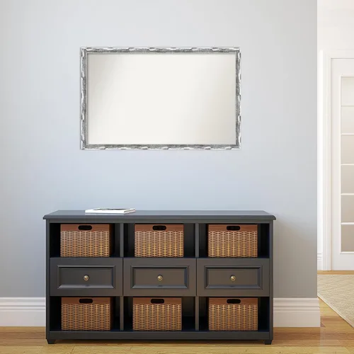 Miniatura 5 de Amanti Art Silver Bathroom Mirror for Over Sink, 23x36 Custom Made Scratched Wave Chrome Rectangle Vanity Mirror, Large Traditional Wood Frame