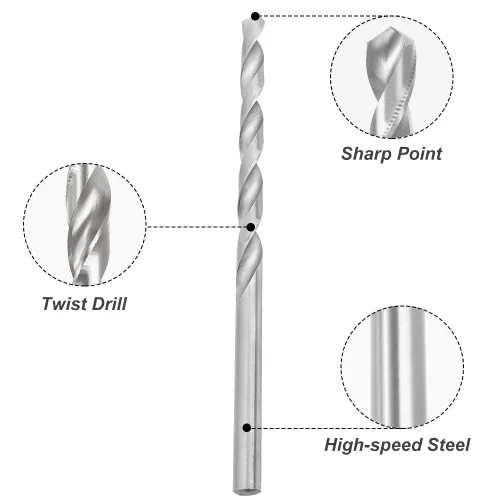 Miniatura 5 de Juego de 8 brocas helicoidales de 7.874 in extra largas HSS Twist Bits redondos rectos, herramientas de trabajo de madera para madera, plástico