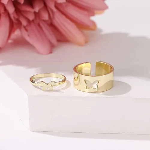 Miniatura 5 de LIU JUN Anillo de mariposa para mujeres y hombres, parejas, a juego, con diseño de luna y estrella, juego de anillos para adolescentes y niñas