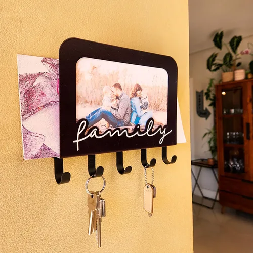 Miniatura 4 de GEGUTON Soporte para llaves montado en la pared con 5 ganchos, madera, negro, diseño Home Sweet Home, organiza llaves, mejora la decoración
