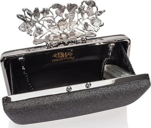 Miniatura 7 de Dexmay - Bolso de mano con diamantes de imitación con cierre floral de cristal, bolso de noche formal para mujer