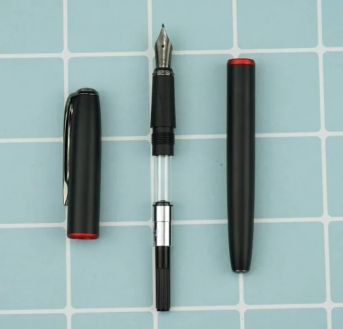 Miniatura 4 de erofa Picasso 916 - Pluma estilográfica de anillo negro y rojo mate con caja de regalo, punta doblada gris oscuro