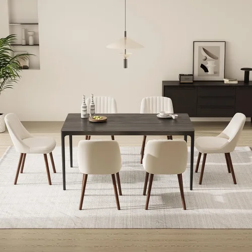 Miniatura 8 de MALOL Juego de 2 sillas de comedor tapizadas, sillas de cocina de tela moderna con respaldo, patas de madera para cocina, comedor, restaurante, beige